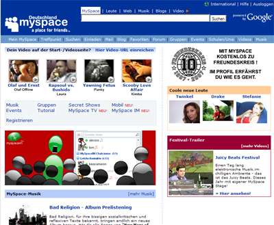 myspaceim Werbung mit Hitler Screenshot